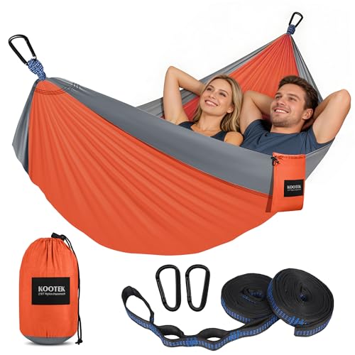Kootek Camping Hammock, Portable Hammocks with Tree Straps & Attached Carry Bag, Camping Essentials Gear, Perfect for Outside Indoor Hiking Beach Backpack Travel - color: Orange & Grey, size: Large