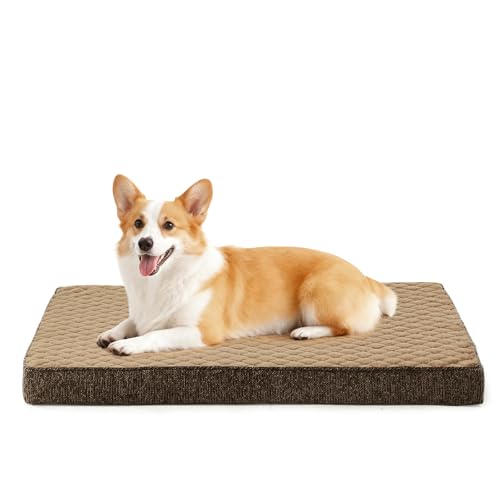 JOEJOY Orthopedic Medium Dog Bed, Washable Dog Crate Bed Medium Sized with Removable Cover, Egg Memory Foam Pet Beds, Brown, 29"x18" - color: Brown, size: M(29"x18")