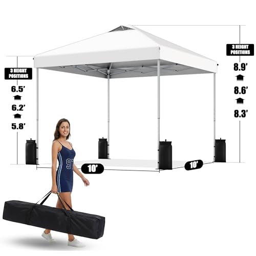 SANWAY 10x10 Pop Up Canopy Tent, One Push Setup, Heavy Duty Portable for Beach Camping Parties with Vents - Snow White - color: Snow White