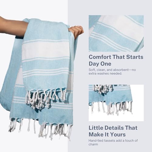 Cotton Turkish Beach Towel with Towels Oversized 36"x72" Pool Absorbent Extra Large Quick Dry Sand Travel Towel (Aqua Blue, 4 Pack) - color: Aqua Blue, size: 4 Pack