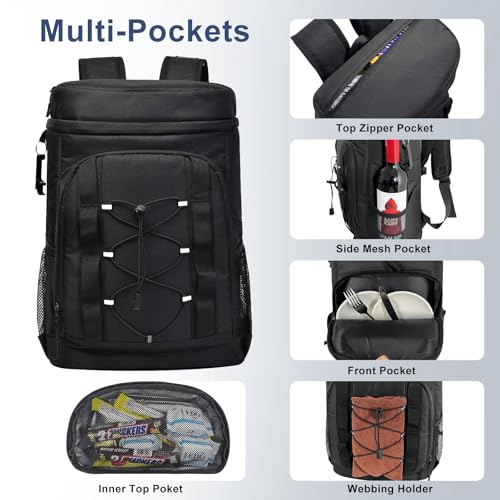33 Cans Insulated Backpack Cooler - Leakproof Waterproof Lightweight Soft Coolers Bag for Camping Picnic Hiking Beach and Lunchbox Backpacks Bags-Leak Proof Ice Chest Back Pack - color: Black