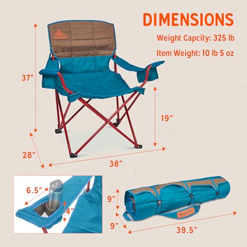 Kelty Deluxe Lounge Chair – Folding Outdoor Camp Chair, Insulated Cupholders, Customized Recline, Steel Frame, Padded Roll Storage, 2024 (Deep Lake) - color: Deep Lake / Fallen Rock