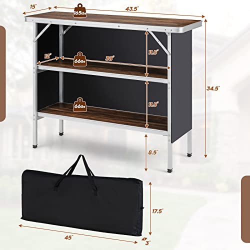 Goplus Folding Camping Table, Aluminum Portable Pop-Up Bar Table with 2-Tier Storage Shelves, Removable Cloth Cover, Foldable Camp Table for Picnic, Tailgate, Party, Travel, Outdoor - color: Grey