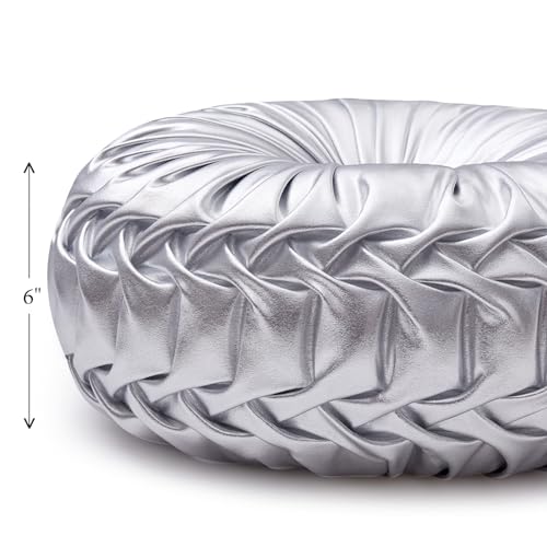 EUCIOR Round Throw Pillows,Pumpkin Pleated Handmade Metallic Throw Pillows,Silver Pillows,Modern Leather Decorative Pillowcases for Home Decor Bedroom Living Room Couch Bed Sofa (Silver) - color: Silver