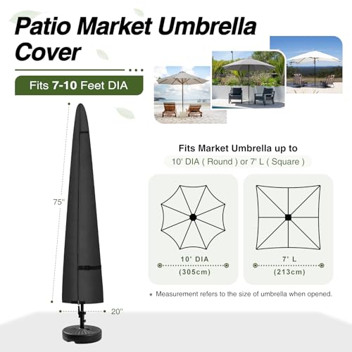 Porch Shield Patio Umbrella Cover - Outdoor Waterproof Garden Market Parasol Covers Fits Market Umbrella 7-10 Feet, Black - color: Black, size: Fits Market Umbrella 7-10 Feet DIA