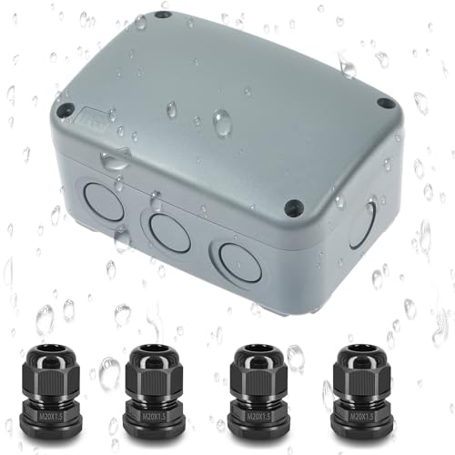 Outdoor Junction Box,Nineleaf IP66 Weatherproof Electrical Project Boxes PVC/ABS Plastic Enclosure Box Universal Watertight 4.9 x 3.3 x 2.3 inch (125x86x62mm), with 4PK 20mm Cable Gland Grey(1 Set) - color: Grey, size: Medium+4*M20