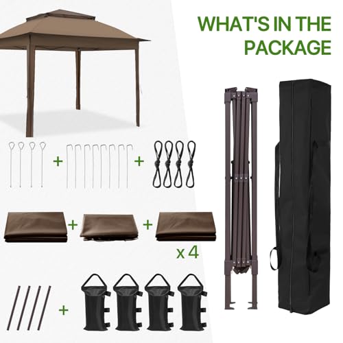 COOS BAY 11x11 Pop Up Gazebo with 4 Sidewalls, Instant Outdoor Canopy Tent with UPF 50+ UV Protection, Water Resistant Shelter with Carry Bag, Stakes & Ropes, Brown - color: Brown