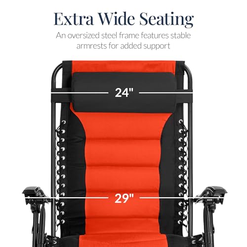 Best Choice Products Oversized Padded Zero Gravity Chair, Folding Outdoor Patio Recliner, XL Anti Gravity Lounger for Backyard w/Headrest, Cup Holder, Side Tray, Polyester Mesh - Black/Orange - color: Black/Orange