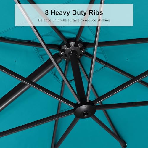 PURPLE LEAF 8' X 8' Left-right Tilting Patio Umbrella Outdoor Cantilever Swivel Square Umbrella Aluminum Offset Umbrella with 360-degree Rotation for Garden Deck Pool Patio Turquoise Blue - color: Turquoise Blue, size: 8' X 8', style: Left-right Tilt