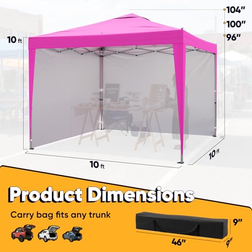 Quictent 10x10 Pop Up Canopy Tent with 2 Sidewalls, Instant Setup Gazebo for 1 Person, Portable & Compact, Waterproof & UV Protection, Ideal for Camping, Beach, Parties, and Outdoor Events - color: Pink, size: 10x10 with 2 Sidewall