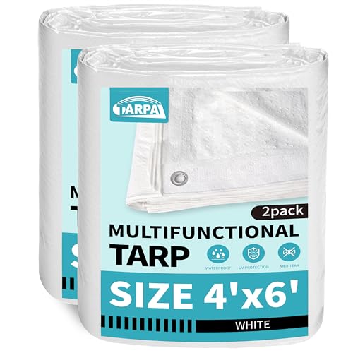 TARPAL 4x6 Feet White Tarp Waterproof(2 Pack) Small tarps Multipurpose Protective Cover All Purpose Poly Tarps Cover for Firewood Outdoor Furniture etc - color: White, size: 4x6 Feet(2-pack)-finished Size
