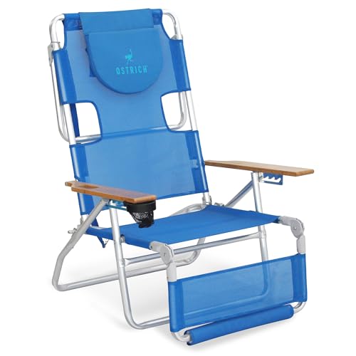 Ostrich the Original 3N1 Lightweight Beach Reclining Lounge Chair with Footrest, Outdoor Furniture for Patio, Balcony, Backyard, or Porch, Blue - color: Blue, style: Standard 3N1