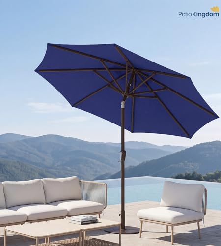 PatioKingdom Auto-Tilt 9FT Patio Umbrella Outdoor with 8 Sturdy Fiberglass Ribs,Market Table Umbrella for Pool,Backyard,Deck and Garden - color: Navy, size: 9FT