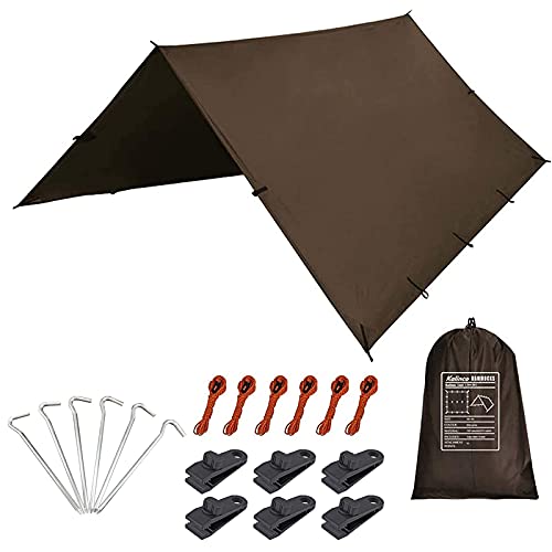 KALINCO Camping Tarp Waterproof, 10X12FT Hammock Rain Fly Tarp Tent, Multifunctional Tent Footprint, Lightweight and Compact for Backpacking, Hiking (Coffee-10X12FT) - color: Coffee-10x12ft