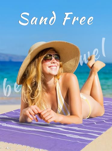 cabanana Turkish Beach Towel Oversized - 40"x70" Quick Dry Sand Free Thin Beach Towels for Adults,Extra Large Cotton Lightweigh Travel Towel for Beach Accessories (Purple) - color: Lavender