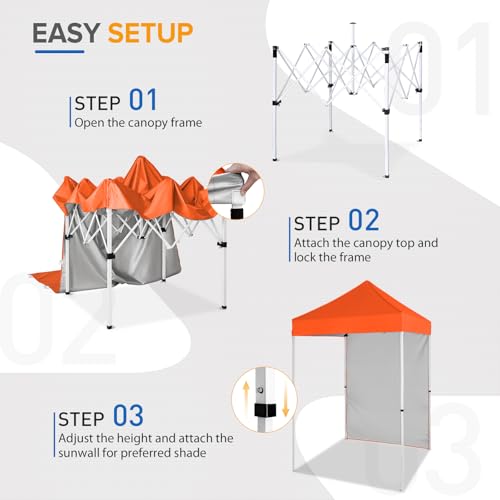 EAGLE PEAK Pop up Canopy 5x5, Outdoor Portable Canopy Tent with One Removable Sunwall, Carry Bag Included, Orange - color: Orange