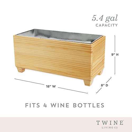 Twine Ice Bucket Wood and Galvanized Metal Tub - Wooden Wine Bucket And Beer Chiller - Holds 4 Wine Bottles or 5.4 Gallons Set of 1,Brown - style: Wooden Tub