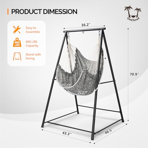 ONCLOUD Stylish Hammock Chair with Stand for Indoor & Outdoor Use, Boho Style Hammock Perfect for Patio, Balcony, Garden and Living Room, Heavy Duty 660 LBS with Cushion (Full Set) - style: Full Set