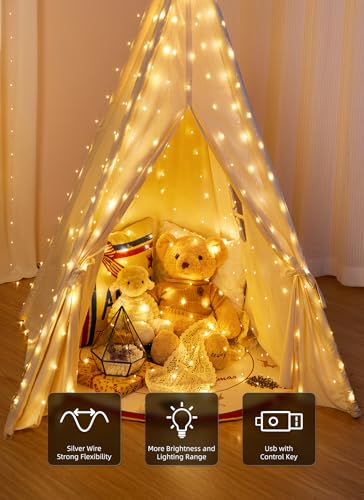 Brightown 300 LED Fairy Curtain Lights, 9.8ft x 9.8ft String Lights, USB Plug in 8 Lighting Modes Christmas String Hanging Lights with Remote for Bedroom Indoor Outdoor Party Xmas Warm White 2 Pack - color: Warm White, size: 2 Pack-300 LED
