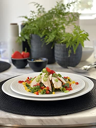 bzyoo 12 Piece White Melamine Dinnerware Set - Durable, Easy to Clean Plates and Bowls - Ideals for Parties, Camping Dish Set BPA Free Organica White Collection - color: Organica White