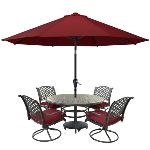MASTERCANOPY 9FT Patio Umbrella with Push Button Tilt and Crank, Outdoor Market Umbrella with 8 Sturdy Ribs, UV Protection & Waterproof for Garden, Deck, Backyard, Pool (Burgundy) - color: burgundy, size: 9FT