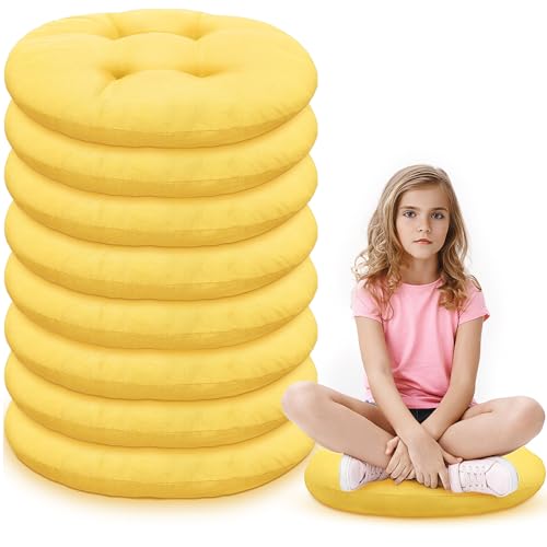 Fumete 8 Pcs 16 Inch Round Floor Cushions for Kids and Toddlers, Flexible Seating Classroom Furniture Floor Pillow for Home, Daycare, Preschool, Yoga and Meditation (Yellow) - color: Yellow
