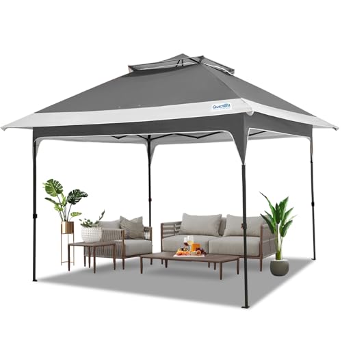 Quictent 12'x12' Pop up Gazebo Canopy Tent, One Person Set up Portable Instant Folding Shelter, Outdoor Canopy Tent with Extra Shade for Backyard, Patio, Party - color: Gray, size: 12x12