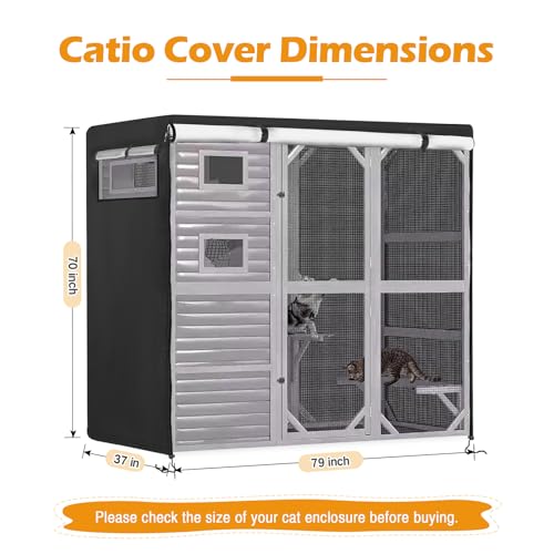 Catio Cover, 79" L x 37" W x 70" H Waterproof Cover for Outdoor Cat Enclosure, 420D Cat Cage Cover for Aivituvin Cats Catios, Black (Catio Not Included) - size: 79"L x 37"W x 70"H for Aivituvin
