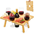 Coloch Portable Bamboo Wine Picnic Table with Wine Glass Holder, Foldable Rectangle Picnic Table Tray Beach Snack Table for Outdoor, Park, Beach, Camping, Wine Lover Gift