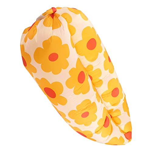 Inflatable Sofa, Portable Inflatable Lounger Couch with Tear 190T Polyester Fabric, No Pump Needed Wind Fill Design, Includes Storage Bag for Camping Garden (Flower) - color: Flower
