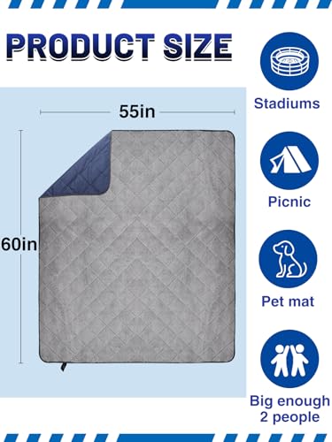 Aulock 55''W x 60''L Warm Outdoor Stadium Blanket Waterproof - Portable & Windproof Navy Blanket with Sherpa Fleece Lining for Camping Winter Cold Weather - color: Navy, size: 55'' W x 60''L