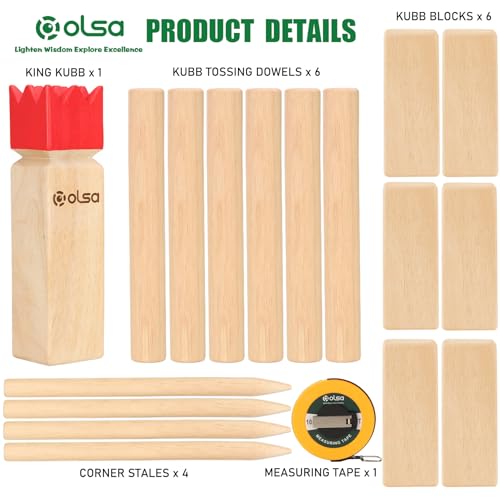 OLSA Kubb Outdoor Games Kubb Yard Games for Adults Family Viking Chess Lawn Game with Carrying Bag Giant Outdoor Toss Games for Backyard Beach Park Camping (Measuring Tape Included)