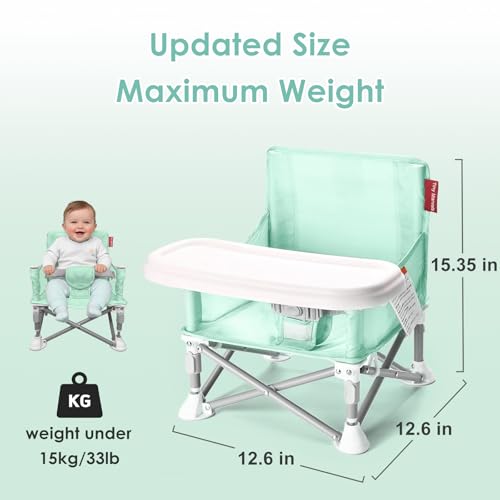 Tiny Marvels Portable Booster Seat, Foldable Baby High Chair with Removable Tray, Safety Harness & Carry Bag – for Toddlers Ages 6M-3Y, Ideal for Dining, Travel, Camping & Family Time - color: Green