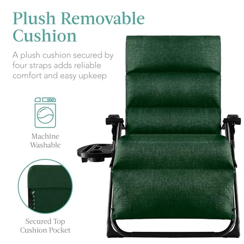 Best Choice Products Oversized Zero Gravity Chair, Folding Outdoor Patio Recliner, XL Anti Gravity Lounger w/Removable Cushion, Cup Holder, Side Tray, 350lb Capacity - Forest Green - color: Forest Green