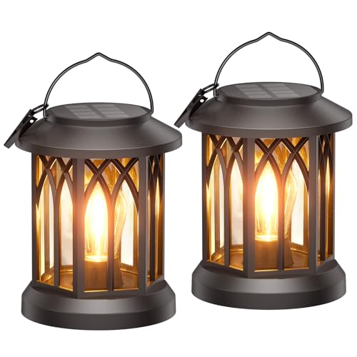 WdtPro Solar Lanterns Outdoor Waterproof, Upgraded Bright Hanging Solar Lights for Outside,Solar Powered Lanterns Lighting LED for Garden Patio Yard Decorative 2 Pack (Warm Light) - size: 2 PACK, style: Classic Black