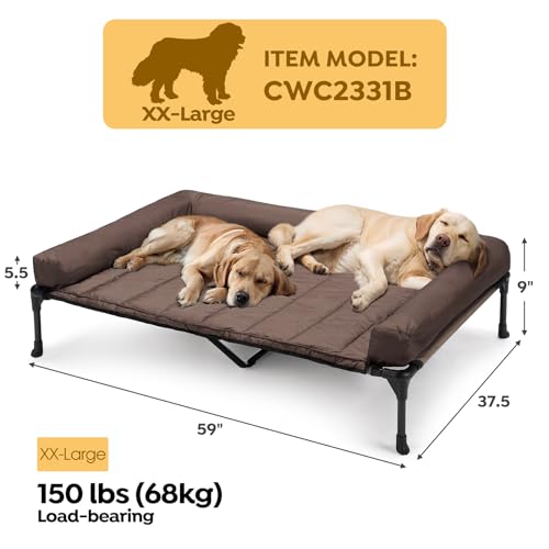 Veehoo Cooling Elevated Dog Bed Add Removable Waterproof Bolster Cushion Mat, Raised Pet Cot with Breathable Teslin Mesh, No-Slip Feet, Dog Sofa Bed for Indoor Outdoor, XXLarge, Brown CWC2331B - color: Brown, size: 59.0"L x 37.5"W x 9.0"Th