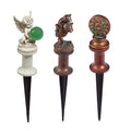 Hose Guides for Garden, 3Pcs Garden Hose Guide Stake Decorative with Roller, Hose Guide Spike Plant Protector Lawn Hose Support Spikes for Outside Lawn Yard(frogs, Angel, Sun God)
