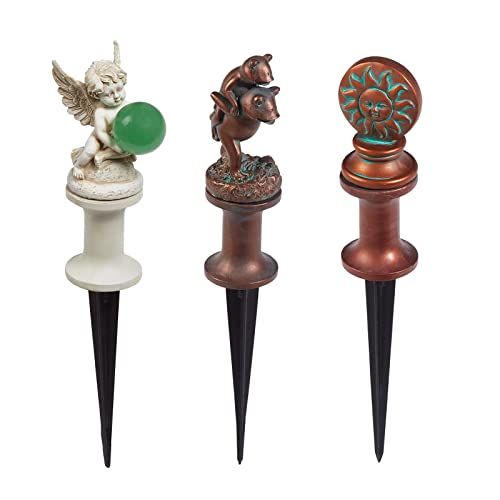 Hose Guides for Garden, 3Pcs Garden Hose Guide Stake Decorative with Roller, Hose Guide Spike Plant Protector Lawn Hose Support Spikes for Outside Lawn Yard(frogs, Angel, Sun God)