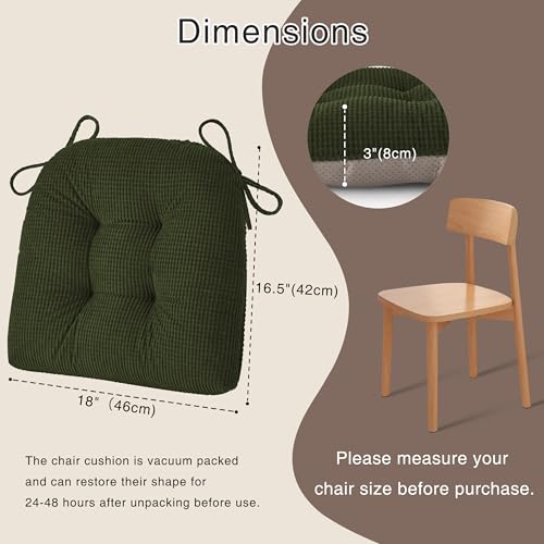 OVOV Dining Chair Cushions Set of 2 Soft Non-Slip Kitchen Chair Pads Tufted Seat Cushion with Ties for Kitchen Dining Room(18" x 16.5" x 3" Dark Green) - color: Dark Green