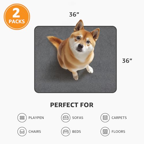 Washable Dog Pee Pads 36x36 2Pack Reusable Puppy Pads, Absorb Dog Mats Non-Slip Puppy Training Pads for Whelping, Potty, Training, Playpen, Crate - size: 36"x36"-2pack