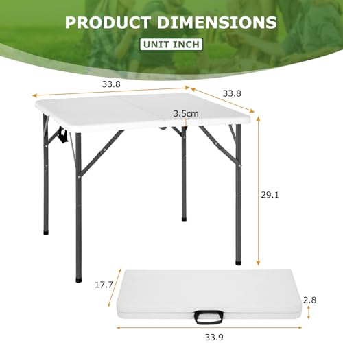 BestOffice Outdoor 34" Folding Card Table Plastic Table Portable Square Height Dining Table Perfect for Picnics,Parties,Party and Camping, White - color: White, size: 34"