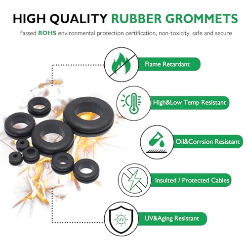 EASYEAH 180 Pcs Rubber Grommet Assortment Kit for Wiring Assorted 8 Sizes 7/8 5/8 1/4 7/16 3/8 5/16 1/2 1 Inch Round Hole, O Ring Eyelet Cable Hole Plug Set, Firewall Automotive Electrical Wire Gasket - style: 8 Sizes, 180pcs, Hole