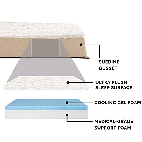 Furhaven Cooling Gel Dog Bed for Medium/Small Dogs w/ Removable Washable Cover, For Dogs Up to 35 lbs - Ultra Plush Faux Fur & Suede Mattress - Cream, Medium - color: Ultra Plush Curly Faux Fur (Cream), size: Medium
