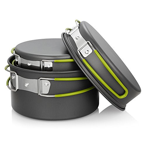 Gutsdoor Camping Cookware Set Camping Gear Campfire Utensils Non-Stick Cooking Equipment Lightweight Stackable Pot Pan Bowls with Storage Bag for Outdoor Hiking - style: 11pcs (Green)
