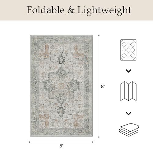 GENIMO Outdoor & Indoor Area Rug 5'x8', Waterproof, Non-Shedding, Easy Cleaning, Boho Mat for Patio, Living Room, Balcony, Dining Room, RV, Deck, Bedroom, Camping, Outside Carpet,Light Grey Brown - color: Light Grey Brown, size: 5' x 8' (Rectangular)