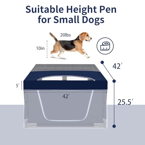 Dog Playpen Cover, 42x42 inch Dog Play Pen Top with Hooks, Soft Fabric Roof Puppy Playpen Topper for Cat Crate Kennel (Cover Only) - style: 42'x42'x5'Cover Only