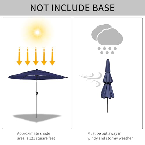Boyel Living 11ft Patio Umbrella with Solar LED lights Outdoor Umbrella with Tilt Outdoor Large Table Market Umbrella for Poolside Deck Garden Backyard - color: Navy Blue