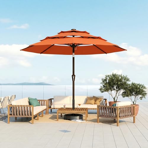 10FT Patio Umbrella 3 Tiers Outdoor Market Umbrella w/Push Button Tilt, Crank, UV and Waterproof Table Umbrella for Garden, Pool, Backyard, Deck, Lawn, Terracotta - color: Terracotta