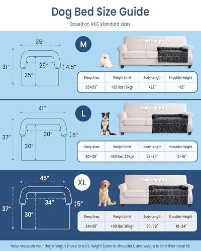 Calming Extra Large Dog Bed for Couch, 45 x 37 inch Removable Couch Cover for Dogs Washable, Non-Slip Fluffy Plush Dog Sofa Mat for Furniture Protector - Dark Grey - color: Dark Grey, size: X-Large