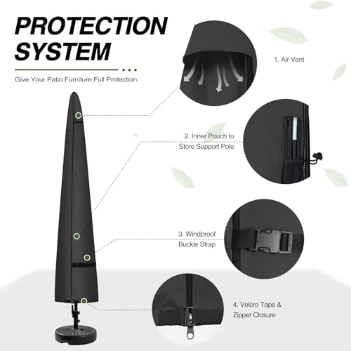 Porch Shield Patio Umbrella Cover - Outdoor Waterproof Garden Market Parasol Covers Fits Market Umbrella up to 12 Feet, Black - color: Black, size: Fits Market Umbrella up to 12 Feet DIA